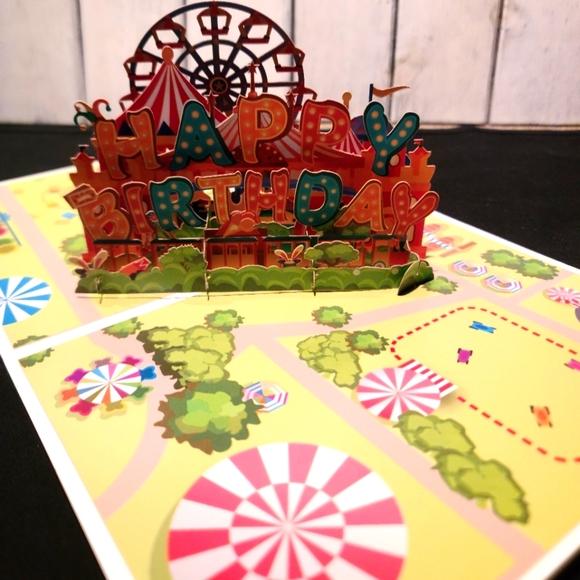 BIRTHDAY CARD pop up NWT circus ferris wheel theme for any gender - Picture 2 of 5